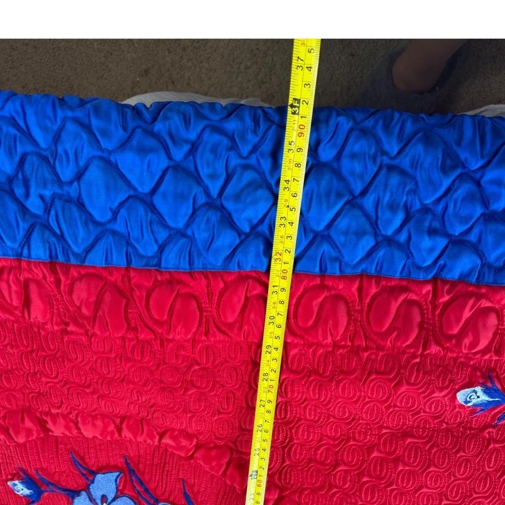 Vintage Asian Quilted Embroidered Duvet Cover‎ Set of 2 Red Blue Floral Boho VTG